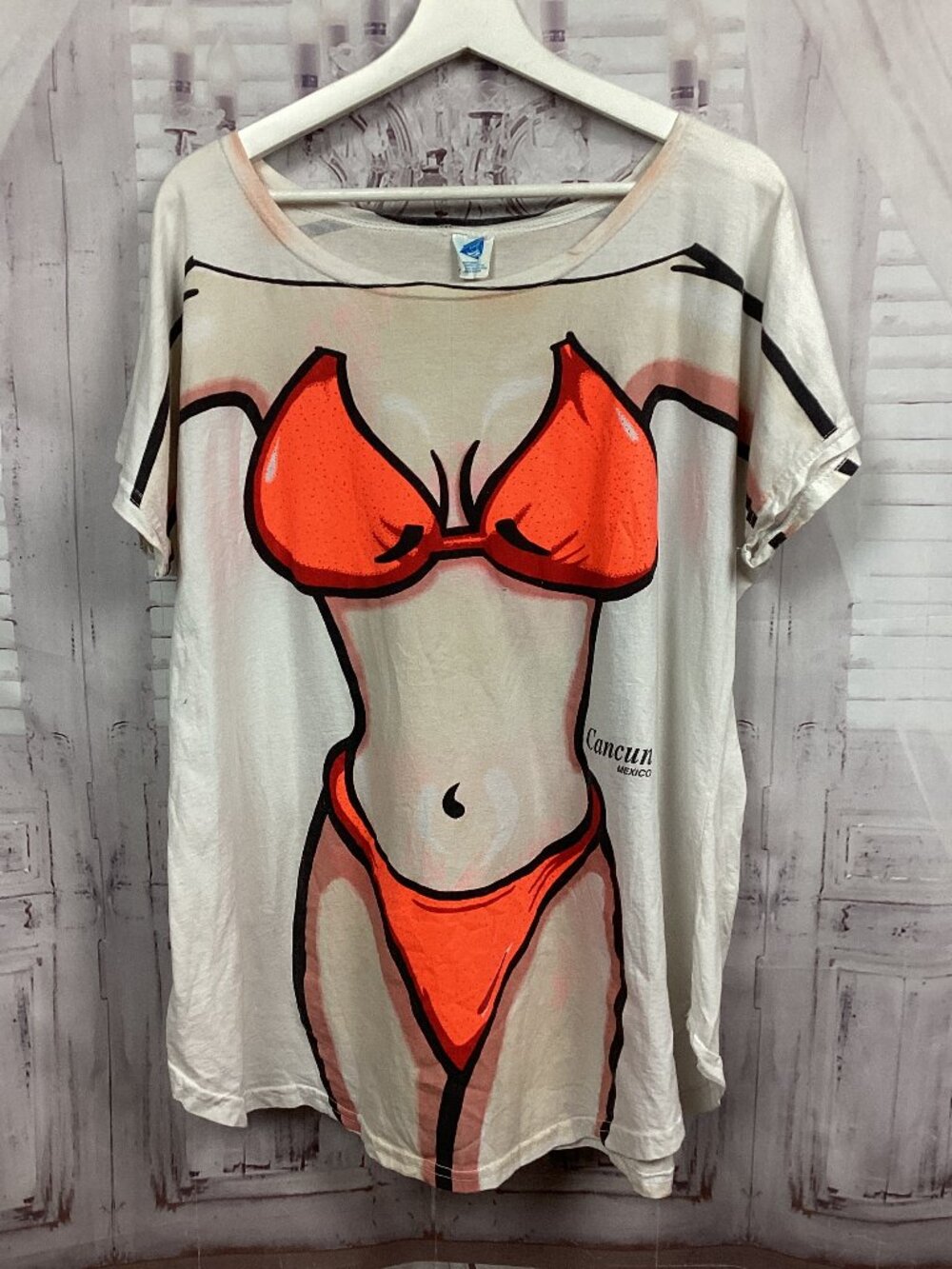 Vintage 90s Bikini T-Shirt Coverup print Cancun OS